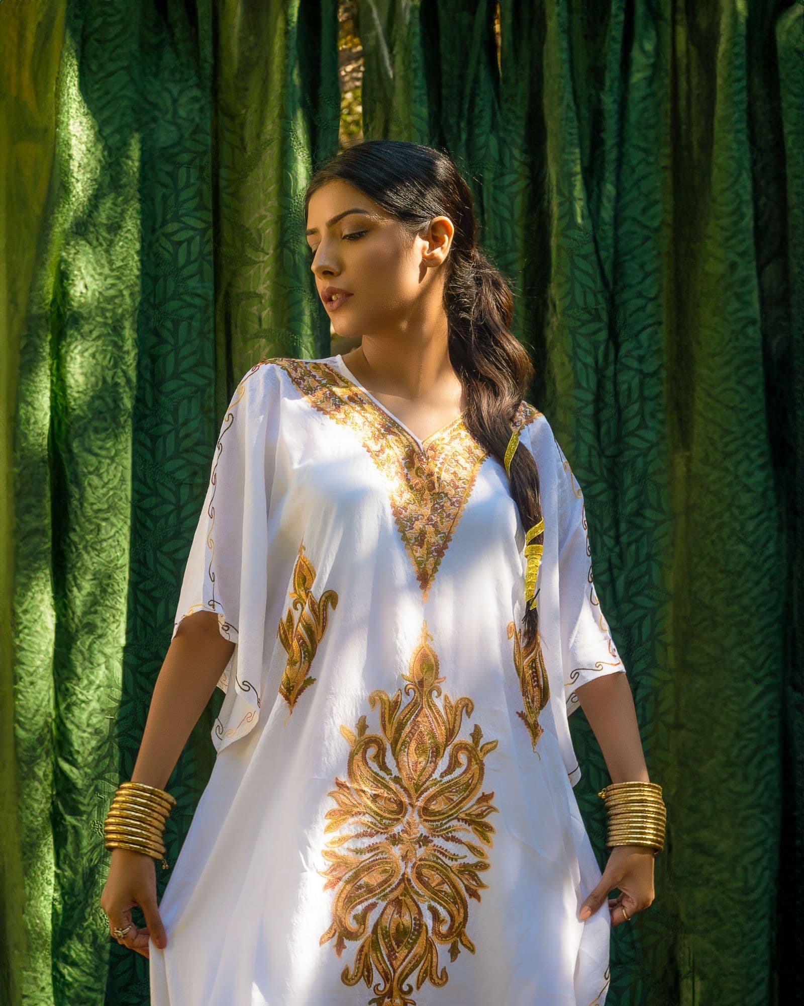 Ivory Aari-Embroidered Kaftan — front view